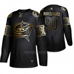Camiseta Columbus Blue Jackets Elvis Merzlikins Golden Edition Autentico Negro