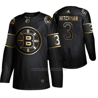 Camiseta Boston Bruins Lionel Hitchman Golden Edition Retired Jugador Autentico Negro