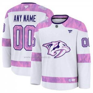 Camiseta Hockey Nashville Predators 2024 Fights Cancer Personalizada Blanco
