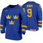 Camiseta Hockey Suecia Adrian Kempe Away 2020 IIHF World Junior Championships Azul