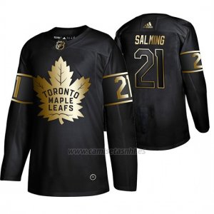 Camiseta Toronto Maple Leafs Borje Salming Golden Edition Retired Jugador Autentico Negro