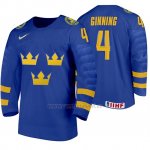 Camiseta Hockey Suecia Adam Ginning Away 2020 IIHF World Junior Championship Azul