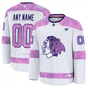 Camiseta Hockey Chicago Blackhawks 2024 Fights Cancer Personalizada Blanco