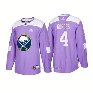 Camiseta Hockey Hombre Autentico Buffalo Sabres 4 Josh Gorges 2018 Hockey Fights Cancer Violeta