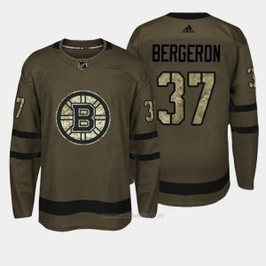 Camiseta Hockey Hombre Boston Bruins 37 Patrice Bergeron Verde Salute To Service