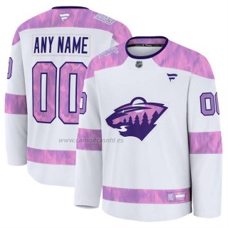 Camiseta Hockey Minnesota Wild 2024 Fights Cancer Personalizada Blanco