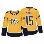 Camiseta Hockey Mujer Nashville Predator 15 Craig Smith Amarillo Autentico Jugador