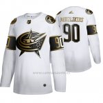 Camiseta Hockey Columbus Blue Jackets Elvis Merzlikins Golden Edition Autentico Blanco