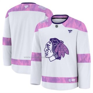 Camiseta Hockey Chicago Blackhawks 2024 Fights Cancer Practica Blanco