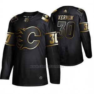 Camiseta Calgary Flames Mike Vernon Golden Edition Retired Jugador Autentico Negro