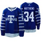 Camiseta Toronto Maple Leafs 34 Auston Matthews 1918 Arenas Throwback Azul