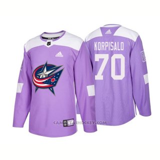 Camiseta Hockey Hombre Autentico Columbus Blue Jackets 70 Joonas Korpisalo Hockey Fights Cancer 2018 Violeta