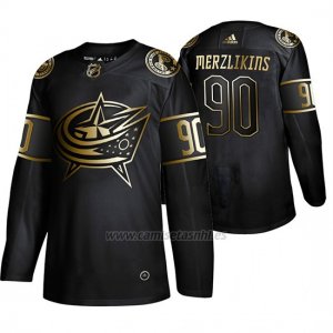 Camiseta Columbus Blue Jackets Elvis Merzlikins Golden Edition Autentico Negro
