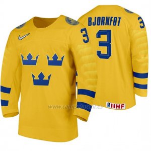 Camiseta Hockey Suecia Tobias Bjornfot Home 2020 IIHF World Junior Championship Amarillo