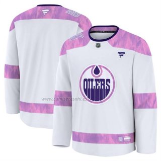 Camiseta Hockey Edmonton Oilers 2024 Fights Cancer Blanco