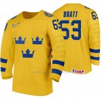 Camiseta Hockey Suecia Jesper Bratt Home 2020 IIHF World Amarillo