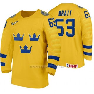 Camiseta Hockey Suecia Jesper Bratt Home 2020 IIHF World Amarillo