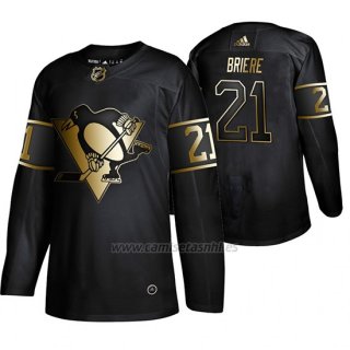 Camiseta Pittsburgh Penguins Michel Briere Golden Edition Retired Jugador Autentico Negro