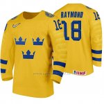 Camiseta Hockey Suecia Lucas Raymond Home 2020 IIHF World Junior Championship Amarillo