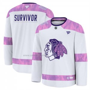 Camiseta Hockey Chicago Blackhawks Hockey Fights Cancer Primera Blanco Camiseta Hockey Chicago Blackhawks Hockey Fights Cancer Primera Blanco