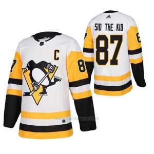 Camiseta Hockey Pittsburgh Penguins Sidney Crosby Nickname Sid The Kid Away Autentico Blanco