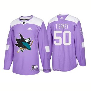 Camiseta Hockey Hombre Autentico San Jose Sharks 50 Chris Tierney Hockey Fights Cancer 2018 Violeta