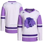 Camiseta Hockey Chicago Blackhawks Fights Cancer Autentico Blank Practice Blanco Violeta