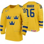 Camiseta Hockey Suecia Marcus Kruger Home 2020 IIHF World Amarillo