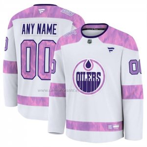 Camiseta Hockey Edmonton Oilers 2024 Fights Cancer Personalizada Blanco