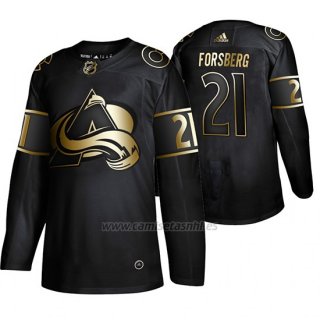 Camiseta Colorado Avalanche Peter Forsberg Golden Edition Retired Jugador Autentico Negro