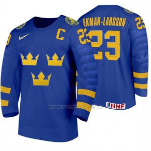 Camiseta Hockey Suecia Oliver Ekman Larsson Away 2020 IIHF World Junior Championships Azul