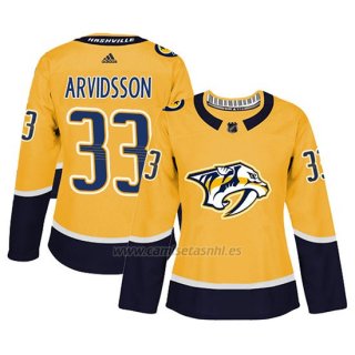 Camiseta Mujer Nashville Predators 33 Viktor Arvidsson Gold Adizero Jugador Home