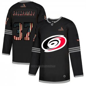 Camiseta Hockey Carolina Hurricanes Svechnikov 2020 USA Flag Negro