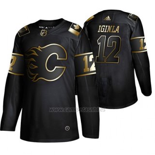 Camiseta Calgary Flames Jarome Iginla Golden Edition Retired Jugador Autentico Negro