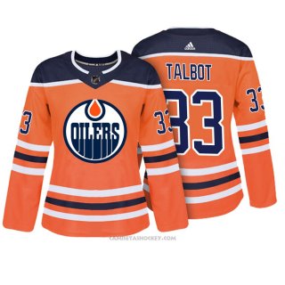 Camiseta Hockey Mujer Edmonton Oilers 33 Cam Talbot Naranja Autentico Jugador