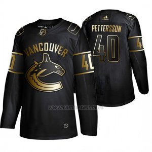 Camiseta Vancouver Canucks Elias Pettersson Golden Edition Autentico Negro