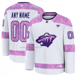 Camiseta Hockey Minnesota Wild 2024 Fights Cancer Personalizada Blanco