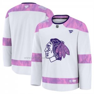 Camiseta Hockey Chicago Blackhawks 2024 Fights Cancer Practica Blanco