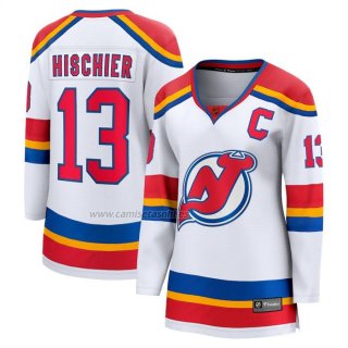 Camiseta Hockey Mujer New Jersey Devils Nico Hischier Captain Patch Special Edition 20 Breakaway Blanco