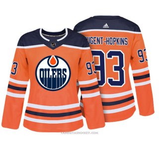 Camiseta Hockey Mujer Edmonton Oilers 93 Ryan Nugent Hopkins Naranja Autentico Jugador