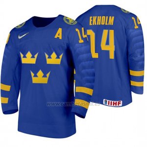 Camiseta Hockey Suecia Mattias Ekholm Away 2020 IIHF World Junior Championships Azul