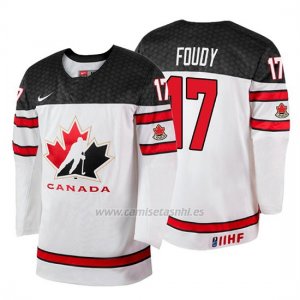 Camiseta Canada Team Liam Foudy 2018 Iihf World Championship Jugador Blanco