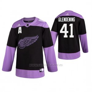 Camiseta Hockey Detroit Red Wings Luke Glendening Fights Cancer Negro