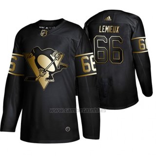 Camiseta Pittsburgh Penguins Mario Lemieux Golden Edition Retired Jugador Autentico Negro