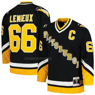 Camiseta Hockey Pittsburgh Penguins Mario Lemieux Mitchell & Ness 1992-93 Azul Line Negro