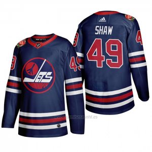 Camiseta Hockey Winnipeg Jets Logan Shaw 2019 Heritage Classic Azul