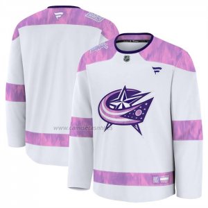 Camiseta Hockey Columbus Blue Jackets 2024 Fights Cancer Blanco