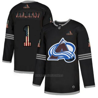 Camiseta Hockey Colorado Avalanche Semyon Varlamov 2020 USA Flag Negro