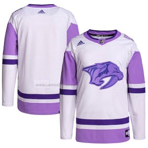 Camiseta Hockey Nashville Predators Fights Cancer Autentico Blank Practice Blanco Violeta