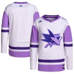 Camiseta Hockey San Jose Sharks Fights Cancer Autentico Blank Practice Blanco Violeta